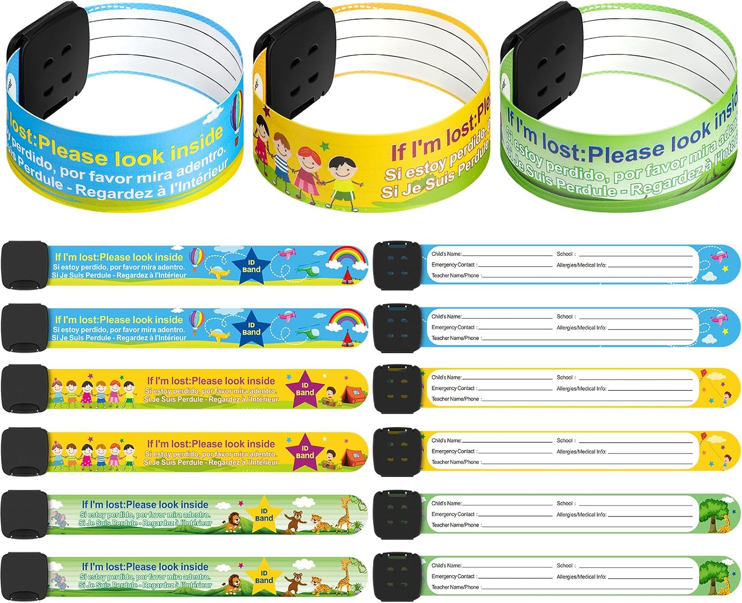 12 Pcs Kids ID Bracelets Safety Identification Wristband Reusable Child Waterproof ID Band Adjustable Anti Lost Wristban