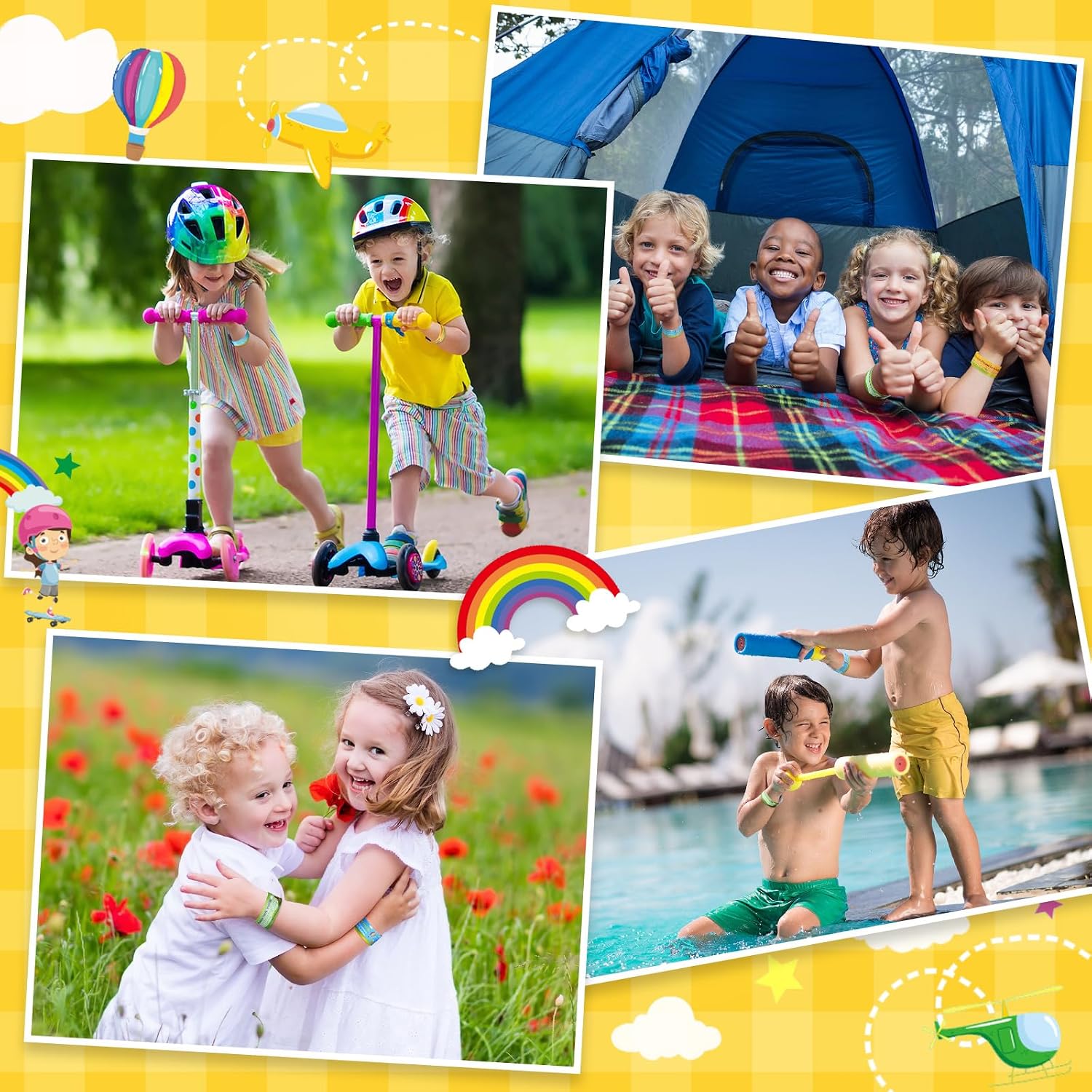 12 Pcs Kids ID Bracelets Safety Identification Wristband Reusable Child Waterproof ID Band Adjustable Anti Lost Wristban